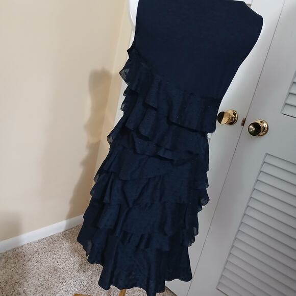 LOFT 4 Black Sleeveless Swiss Dot Ruffled Layers Polyester Rayon Blend Dress - Picture 9 of 15